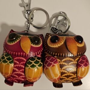 Colorful Owl Faux Leather Keychain